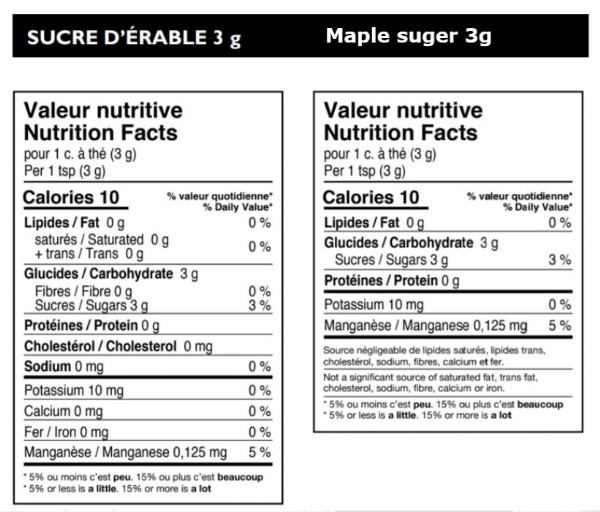 Nutritive maples sugar / 3g  Sucrerie Huot Mirabel Quebec Canada